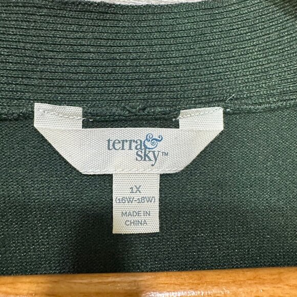 Terra & Sky 1X Plus Size Green Cardigan Sweater Lightweight Ribbed Knit - Picture 5 of 8